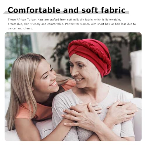 Image of DRESHOW Turban Pre-Tied Twisted Hat Thread African Head Wraps for Black Women Chemo Cancer Cap Braid Hair Cover