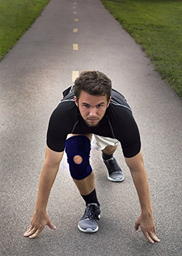 Image of OBLIQ Hinged Knee Support Brace for Lateral Support With Dual Stabilizers Open Patella (Blue, Small (14.8-17.2 Inches))