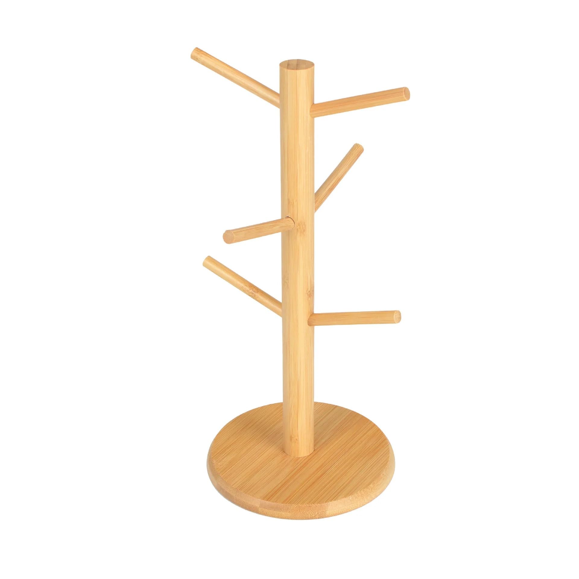 MFWHEFJ Mug Tree Set Tree Shape Wood Coffee Tea Cup Storage Holder Stand Mug Hanging Display Rack Drinkware Shelf 6 Hooks Home Kitchen(Beige)