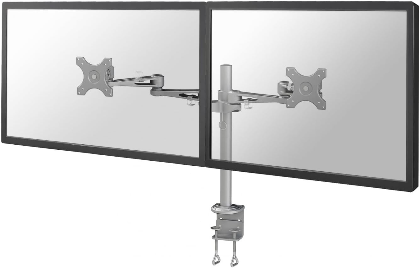 Newstar FPMA-D935D Full Motion Dual Desk Mount (clamp) for Two 10-27" Monitor Screens, Height Adjustable - Silver
