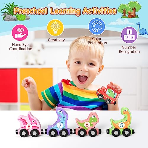 Zeoddler 20230331 Toys For Toddlers, 11 Magnetic Wooden Dinosaur Train Set thumb #2