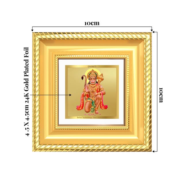 Image of DIVINITI Hanuman 24K Gold Plated Foil Tabletop Photo Frame for Home Decor, Puja Room, Luxury Gifting | DG Frame 015 S1A (10x10 CM)
