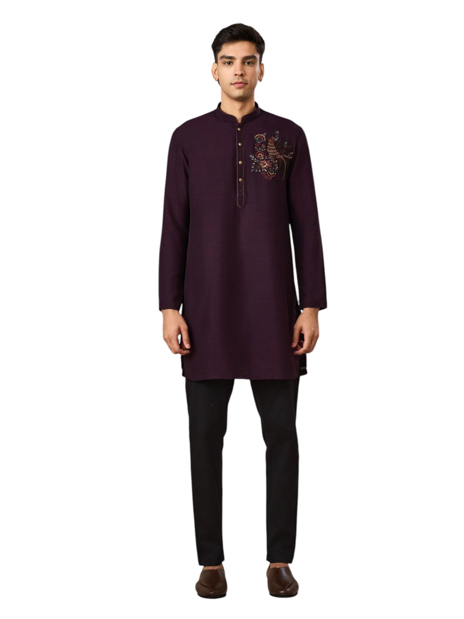 Men's Art Silk Hand-Embroidered & Zardozi Kurta Trousers Set (2pcs)-image-37