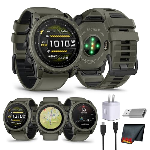 Garmin tactix 8 Tactical Smartwatch 51mm, AMOLED Touchscreen, Multiband GPS, Applied Ballistics Ultralight Solver, Titanium Sapphire Case, Built-in Flashlight, Olive Drab Cerakote Bundle