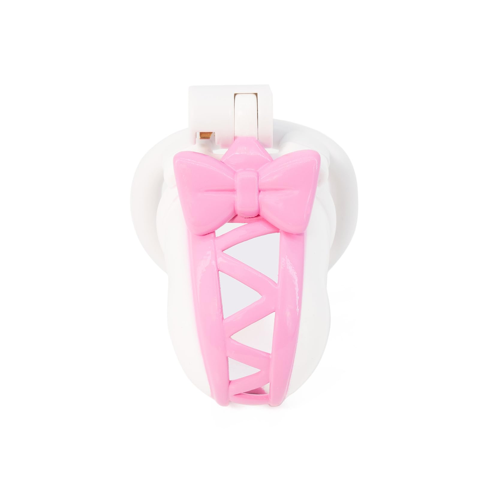 SeLgurFos cage de chasteté hommes avec serrure invisible résine ABS Chastity Cage hommes avec plusieurs tailles de mousquetons Pink Bow Design cage à pénis SM jouets sexuels (Pink)