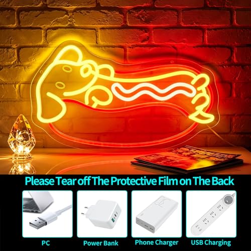 Image of Neon Sign, JGHTURIE Hotdog Dimmable Neon Signs for Wall Decor, Cute Funny Animal Led Dog Light up Led Sign for Room, Kitchen, Shop, Bar, Birthday, Party & Home Decor - USB Powered