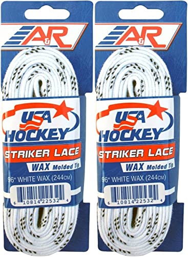 A&R Sports Striker Ice Hockey Skate Laces, 2 Pair Pack - White, Waxed (96