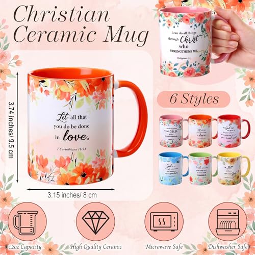 Juego de 6 mugs cerámicos cristianos multicolor 12oz miniatura 2