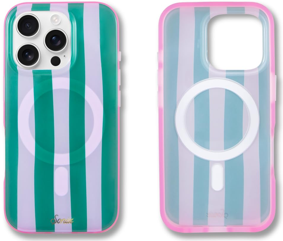 Sonix Case for iPhone 16 Pro | Compatible with MagSafe | 10ft Drop Tested | Jelly Stripe Green/Pink