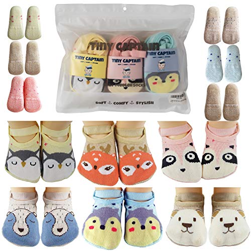 Baby Toddler Girls Strap Grip Cartoon Socks 12 Pack (1-3 Year Old, 12 Pairs)