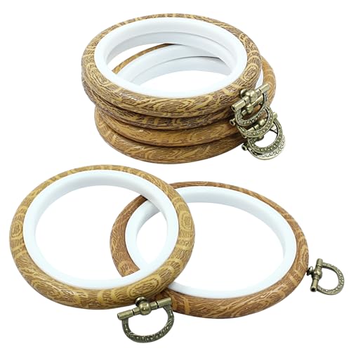 Image of Hordion 6 Pieces 4 Inch Embroidery Hoops, Imitated Wood Cross Stitch Hoop Ring Oval & Round Embroidery Hoop Frame for Ornaments Art Craft Sewing, ZC24012583