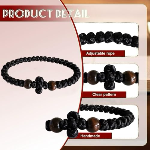 Orthodox Prayer Rope Bracelet, 2-Pack Black Chotki Komboskini, Christian Prayer Beads with Cross2