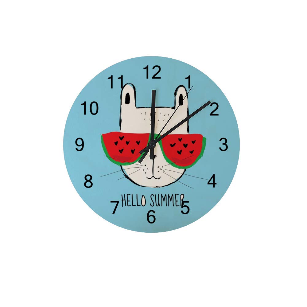 Horloge murale en bois Hello Summer - Pendule ronde silencieuse vintage pour chambre