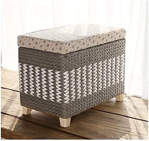 Tabouret pouf en rotin de qualité supérieure avec couvercle gris