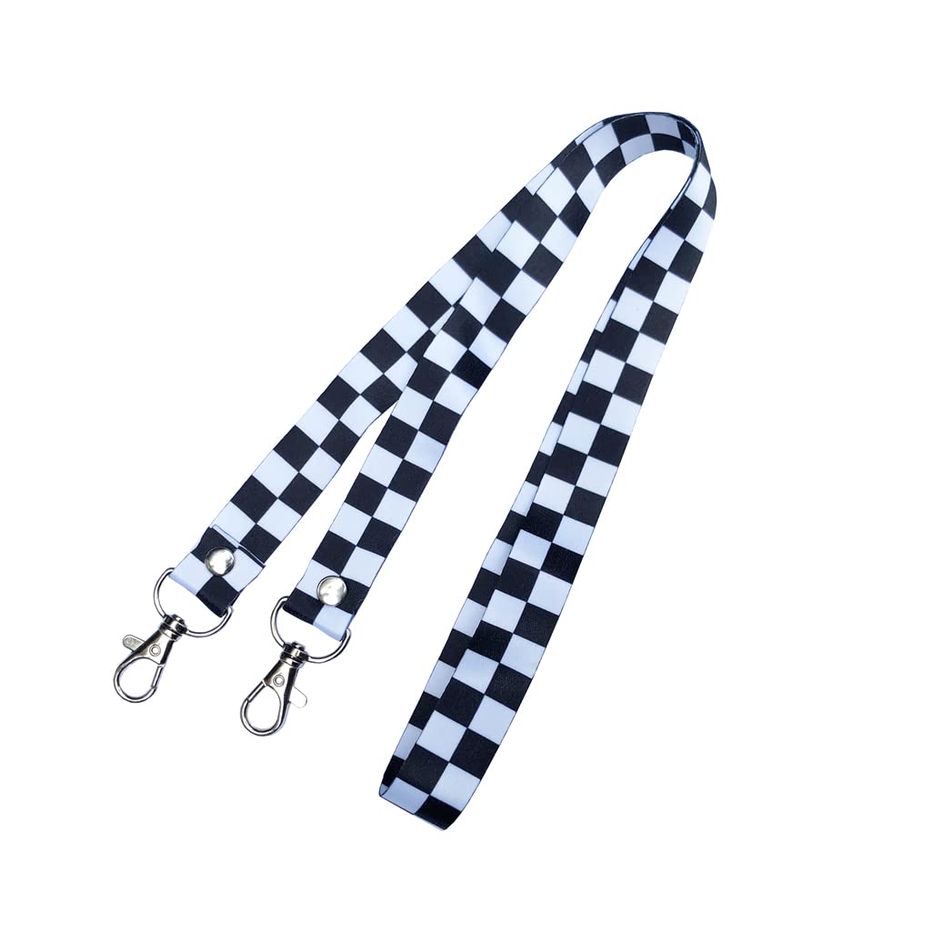 inking house Checkered DOUBLE CLIP Lanyard neck strap, ID holder racing chequered Flag