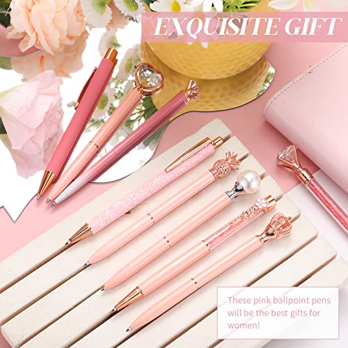 Image of Janmini Metal Crystal Glitter Ballpoint Pen Set 9 Pcs Black Ink Cute Cute Things Novelty Gifts for Women Girls Birthday Home Office (Pink)