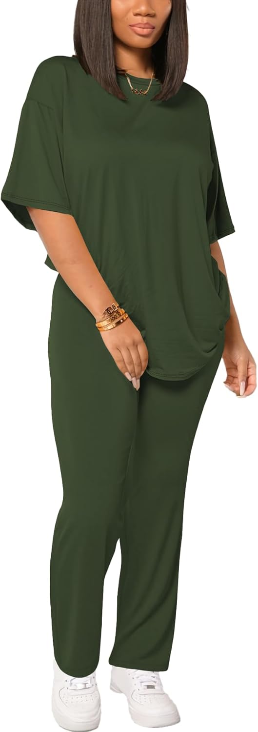 HBQ Women 2 Piece Outfits Summer Sweatsuits Drop Shoulder Tracksuits Biker Short Workout Jogger Sets