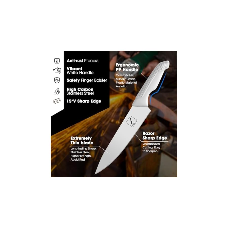 imarku Knife Set White, Sharp Knife Set with Block and Sharpener, Professional Stainless Steel Kitchen Knife Set with Non-Slip Ergonomic Handle, Dishwasher Safe, New Year Gifts for Men Women, 14pcs