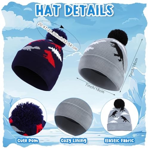 Image of 2 Sets Winter Boys Kids Hat Gloves Set Toddler Warm Hat with Gloves Pom Knit Baby Winter Soft Dinosaur Hats for Girl