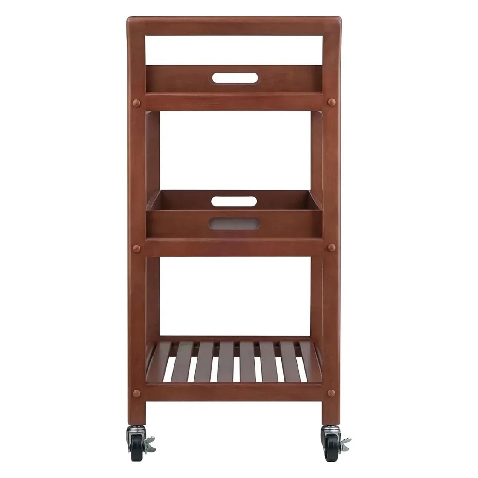 Stockage Chariot de Rangement Cuisine, Chariot Mobile en Bois à 3 Niveaux avec Roues verrouillables et Deux Plateaux détachables, Quatre roulettes