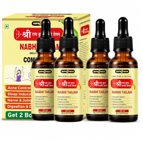 Image of Inproveda Sri Ram Kripa Nabhi Tailam Oil | नाभि तेल 4 x 30ml | Ayurvedic Multi Benefit Belly Button oil | For Digestion & Detox, Sleep-Inducing Stress Relief, Acne Control & Joint Comfort | Combo Pack of 04 = 120ml