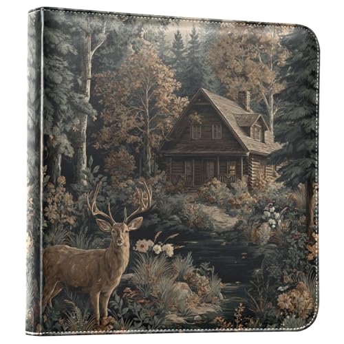 Álbum de Fotos Retro ALAZA con Diseño de Ciervo en el Bosque, Cubierta de Poliuretano, Encuadernación de 3 Anillas, para Bodas, Viajes y Recuerdos Familiares miniatura 1