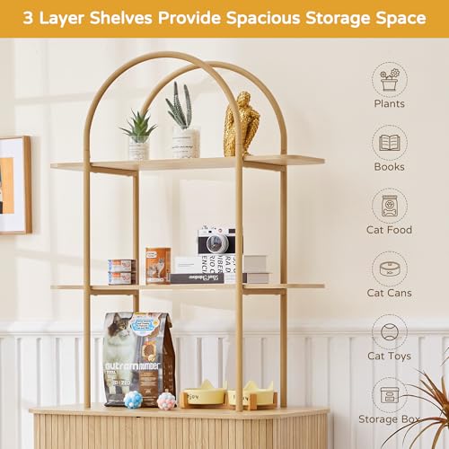 Image of 62 inch Sliding Door Hidden Cat Litter Box Enclosure with Shelves