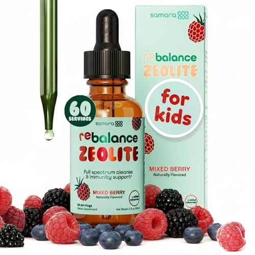 Zeolite Detox for Kids Liquid Drops, Gentle Full-Spectrum Cleanse & Immunity Support with Chlorella, Cilantro Leaf Extract, Milk Thistle, Zinc, Magnesium & Selenium, Mixed Berry Flavor, 60 Servings