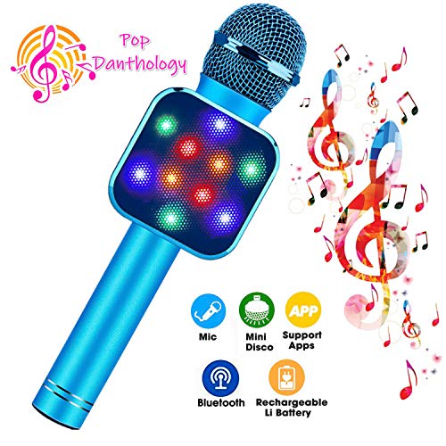 ShinePick Kids Microphone, Handheld Wireless Bluetooth Karaoke Microphone with LED Lights, Best Gifts