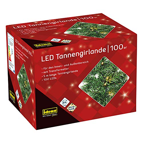 Idena 31814 Led-Dennenslinger, 100 Leds, Ca. 25 cm x 5 m, Warmwit, Groen