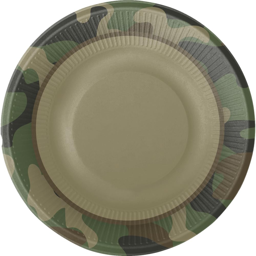 ALMACENESADAN, 5365, Birthday Party Pack, consisting of Pack of 8 Camouflage Cardboard Plates, 18 cm, Pack of 8 Camouflage Party Plates