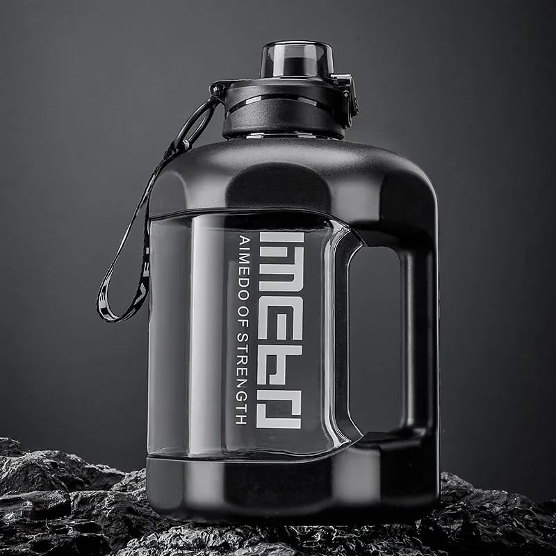 Dravizon 1800 Ml Sports Water Bottle, Leakproof Bpa Free Fitness Sports Gym Workout Gallon Water Bottle, Reusable Water Bottles - Plastic, Black