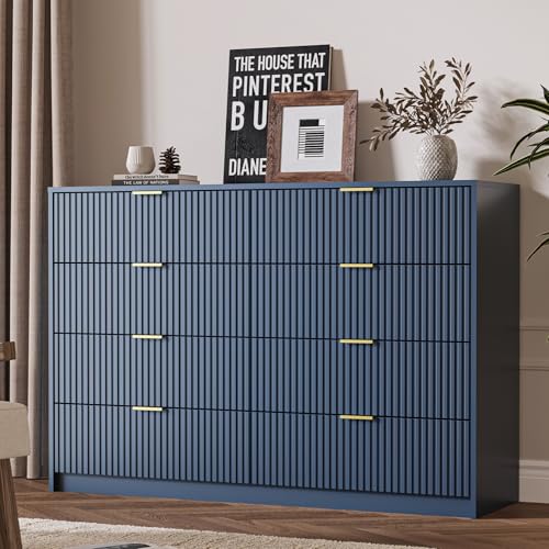 Image of MAISONARIA Navy Dresser for Bedroom, 8 Drawer Double Dresser, Modern Chest of Drawers for Bedroom, Living Room, Entryway and Closet, 55 inch L x 15.7 inch D x 37.4 inch H
