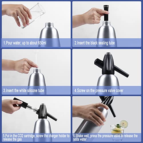 Koupoura Soda Siphon, Upgraded 1L Soda Water Siphon Portable Soda Maker Seltzer Water Maker Seltzer Siphon Bottle Kit For Home Bar Club Making Soda Water Diy Soda Drinks (Silver) #TOP5