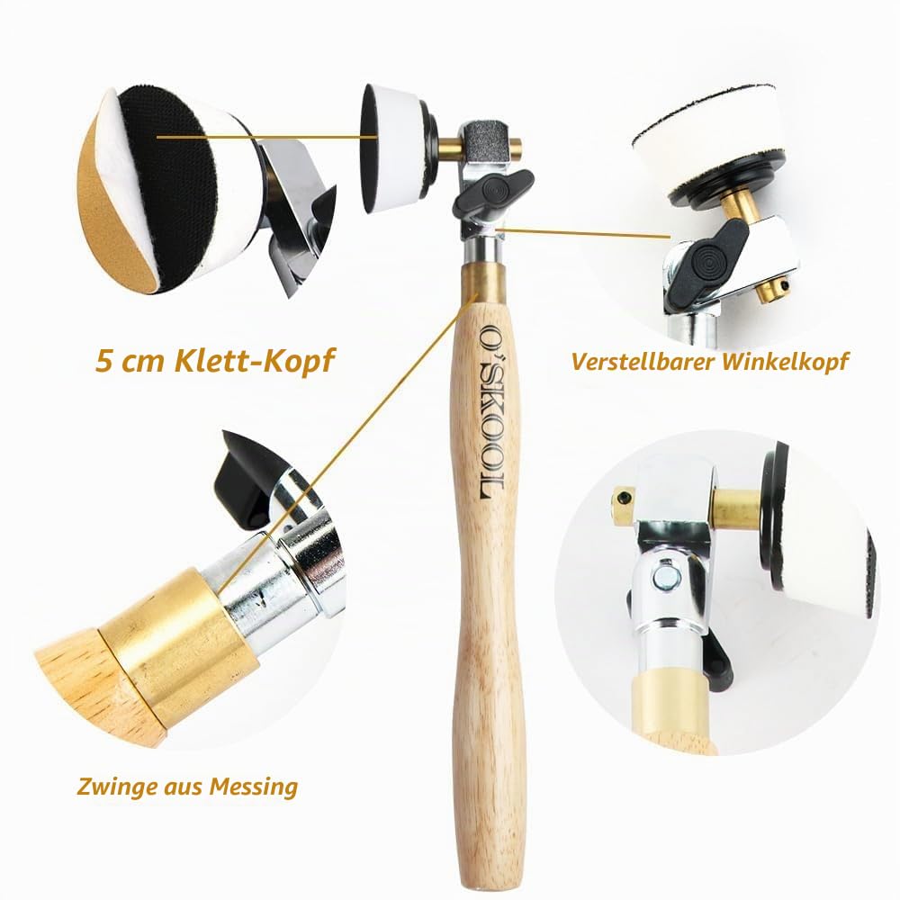 O'SKOOL Bowl Sander with Dual Bearing Head and 50mm Foam Hook,Schüsselschleifer mit drehbarem Spindelkopf,50mm-Schleifscheiben für Holz Drechseln und Schalen