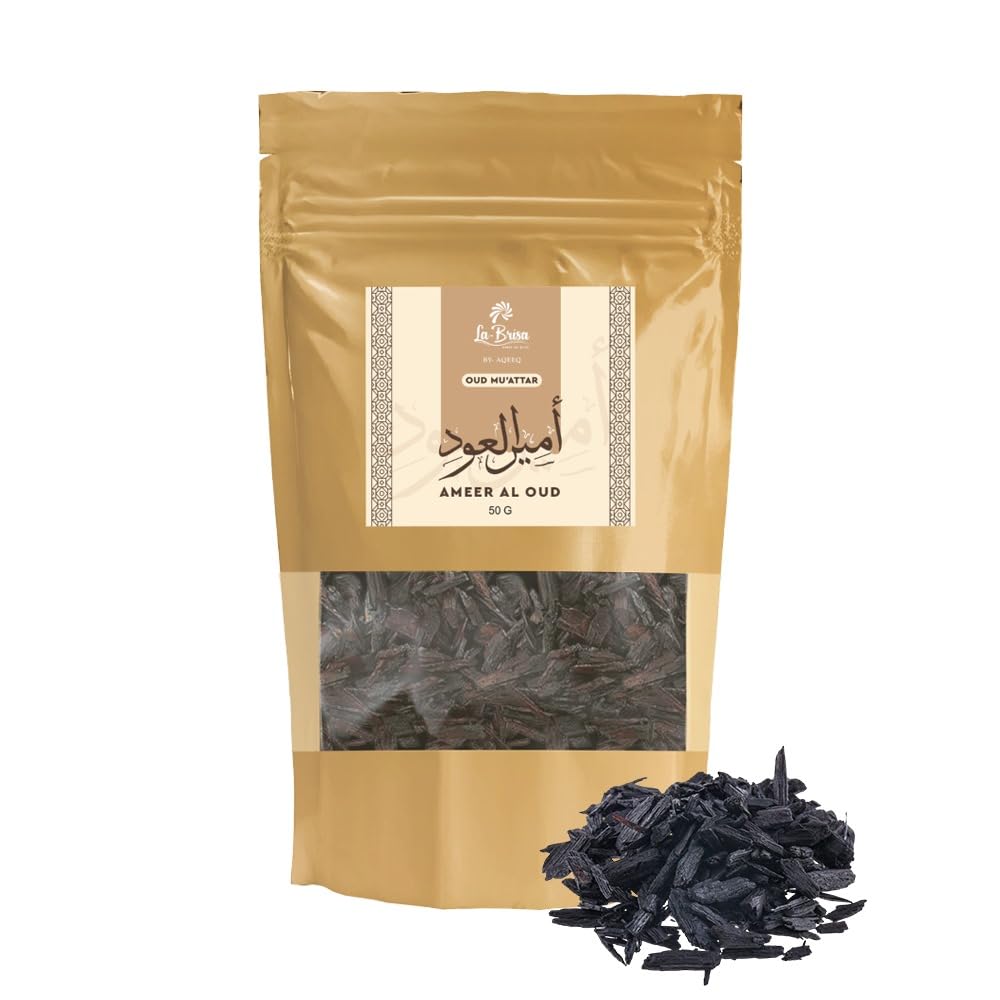 La Brisa Ameer Al Oud Bakhoor Oud Muattar 50g | Luxury Arabic Bukhoor Wood Chips | Oudh Bakhoor Incense for Home, Office, Car & Prayer Space | Perfect for Daily Use, Relaxation & Spiritual Meditation