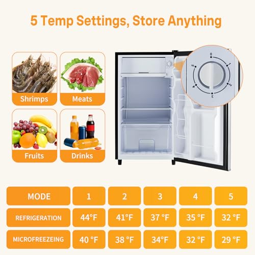 Image of NEWBULIG Mini Fridge with Freezer 3.2 Cu.Ft Small Refrigerator for Office, Dorm, Small Fridge with Adjustable Thermostat, Energy Saving, Singel Door, Sliver