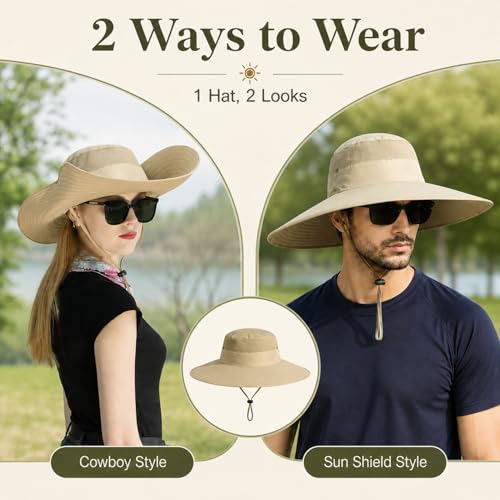 Image of Wide Brim Sun Hat for Men Women UV Protection Ventilated Summer Hats for Fishing Hiking Garden Beach