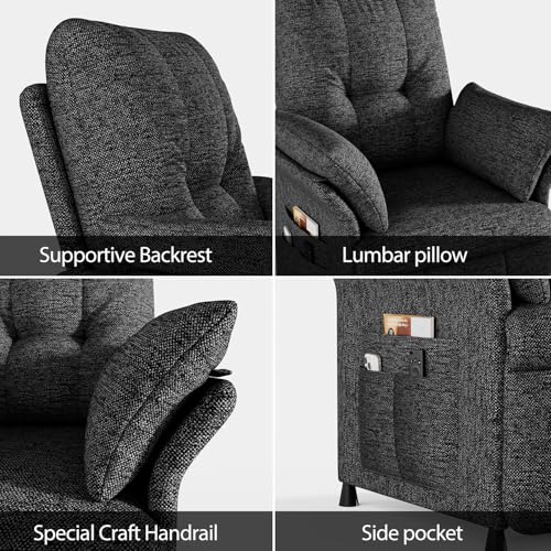 Image of Power Recliner Chair for Adults with Heat & Massage - Linen Electric Reclining Sofa with Remote Control, 3 Side Pockets, 180 Lay Sleeper for Home Theater Living Room, Dark Grey