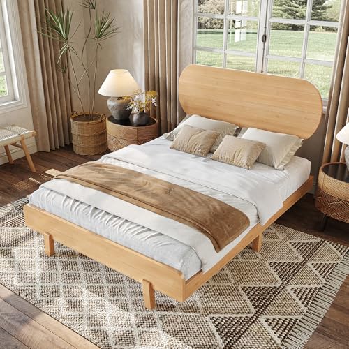Image of Bellemave Full Size Bamboo Bed Frame with Headboard,Bamboo Platform Bed Frame Full Size with Rounded Headboard and Wood Slats,Easy Assembly,Natural