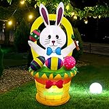 Meland Easter Inflatable Decorations 6FT - Inflatable Bunny with Basket & Colorful Eggs - Easter Blow up Décor with Light for Party Indoor Outdoor, Yard, Garden, Lawn