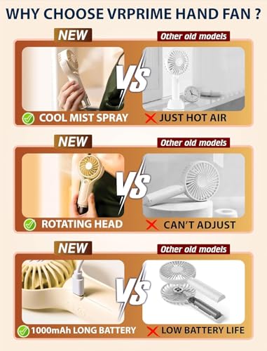Image of DRIFTX Portable Hand Fan Rechargeable Table Fan Mini USB Fan | With Mist Spray Humidifier for Hot Summer | Ideal for Home, Office, Kitchen & Travel Use (Beige White, 1000mAh)