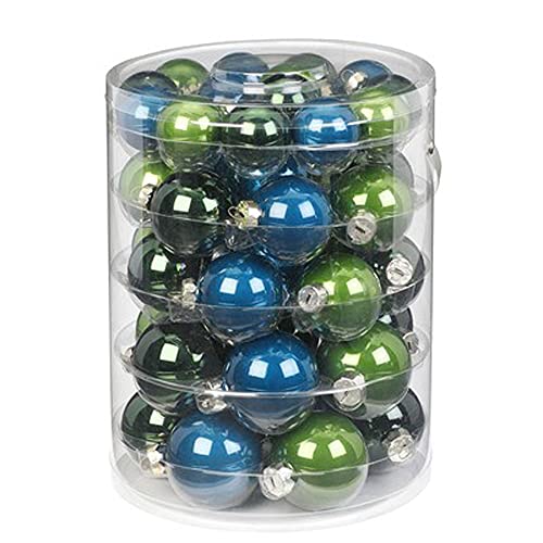 Boules de Noël vert pétrole mélangées en verre véritable | Lot de 44 - 2