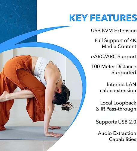 Image of OREI 4K eARC HDMI Extender Balun HDBaseT 3.0 UltraHD 4K @ 60Hz 4:4:4 Over Single CAT5e /6 /7 Cable with HDR, LAN, ARC & IR Support, RS-232 Up to 330 Ft Audio Out - Power Over Cable - LAN Out | HDBaseT, ARC HDMI Extender - HDR10+, Dolby Vision, USB KVM, HDMI Loop Out, SPDIF /LR Audio, PoC