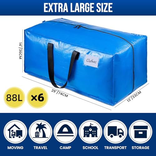 Image of TAILI Heavy Duty Moving Bags, Clothing Storage Bags with Sturdy Zipper and Strong Handles, Blue Clothes Storage Bins, Extra Large Tote for Moving Supplies, Better than Boxes (6-Pack)