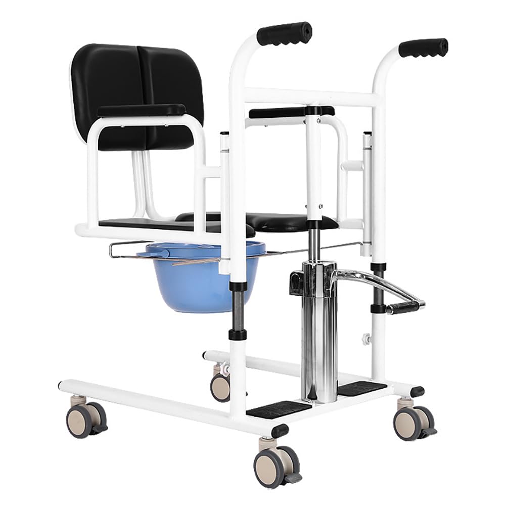 Gruas para Personas Mayores, Silla de Transferencia para Pacientes, Elevador de Pacientes con Ruedas, Asiento Hidráulico Ajustable con Orinal Portátil, Capacidad de Carga 150kg, Asiento Dividido 180°