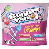 BUBBLE YUM Assorted Flavored Bubble Gum Filled Lollipops, Candy Bag, 8.8 oz