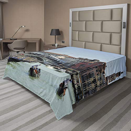Ambesonne Italy Flat Sheet, Famous Landscape of Venice Gondolas and Architecture Europe Tourism Canal Photo, Soft and Comfortable Top Sheet Decorative Bedding 1 Piece, Full Size, Multicolor