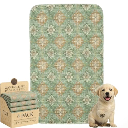 Image of 4PACK Washable Pee Pads for Dogs,Great Urine Absorbent Reusable Puppy Training Pads,Waterproof,Leak-Proof & Non-Slip Potty Pads for Whelping,Crate,Playpen,Bed.(Green Floral Flat,24 inchx36 inch)