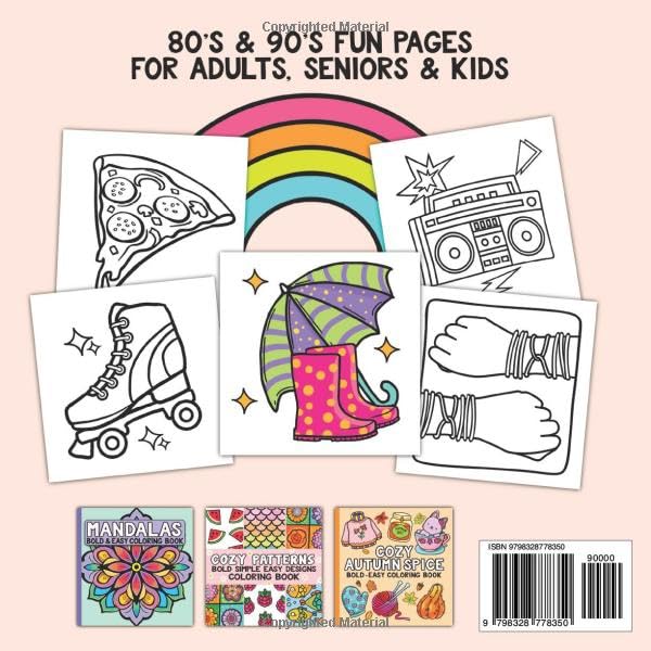 Cute & Easy Groovy Vibes Bold Adult Coloring Book : 80's & 90's Fun Pages For Adults Seniors and Kids (Simple Coloring Books) - Image 2